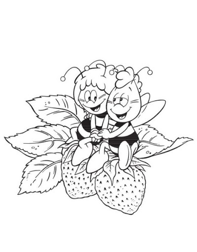 Online coloring book: Coloring page Willy and Maja on the strawberries